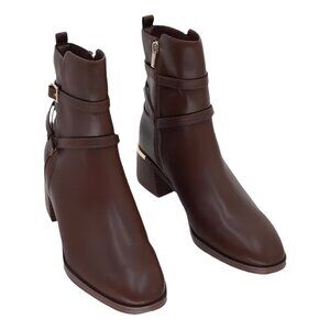 Calvin Klein Jasen Buckle Strap Block Heel Brown Booties Size 10